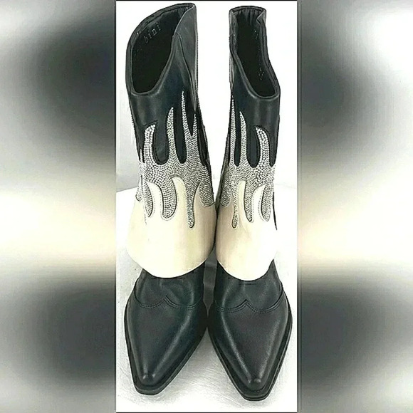 Glam Western Flame 7 Sparkling Rhinestone Leather Cowgirl Silver Boot New - Picture 3 of 6